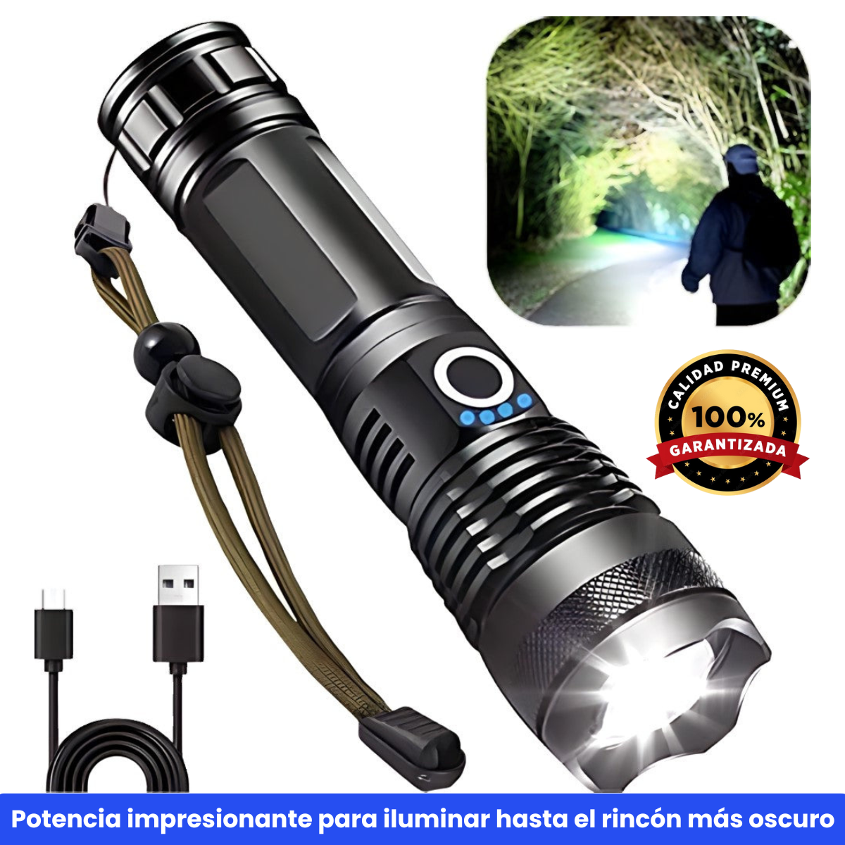 Linterna táctica con zoom: ultra potente y de largo alcance 🔦
