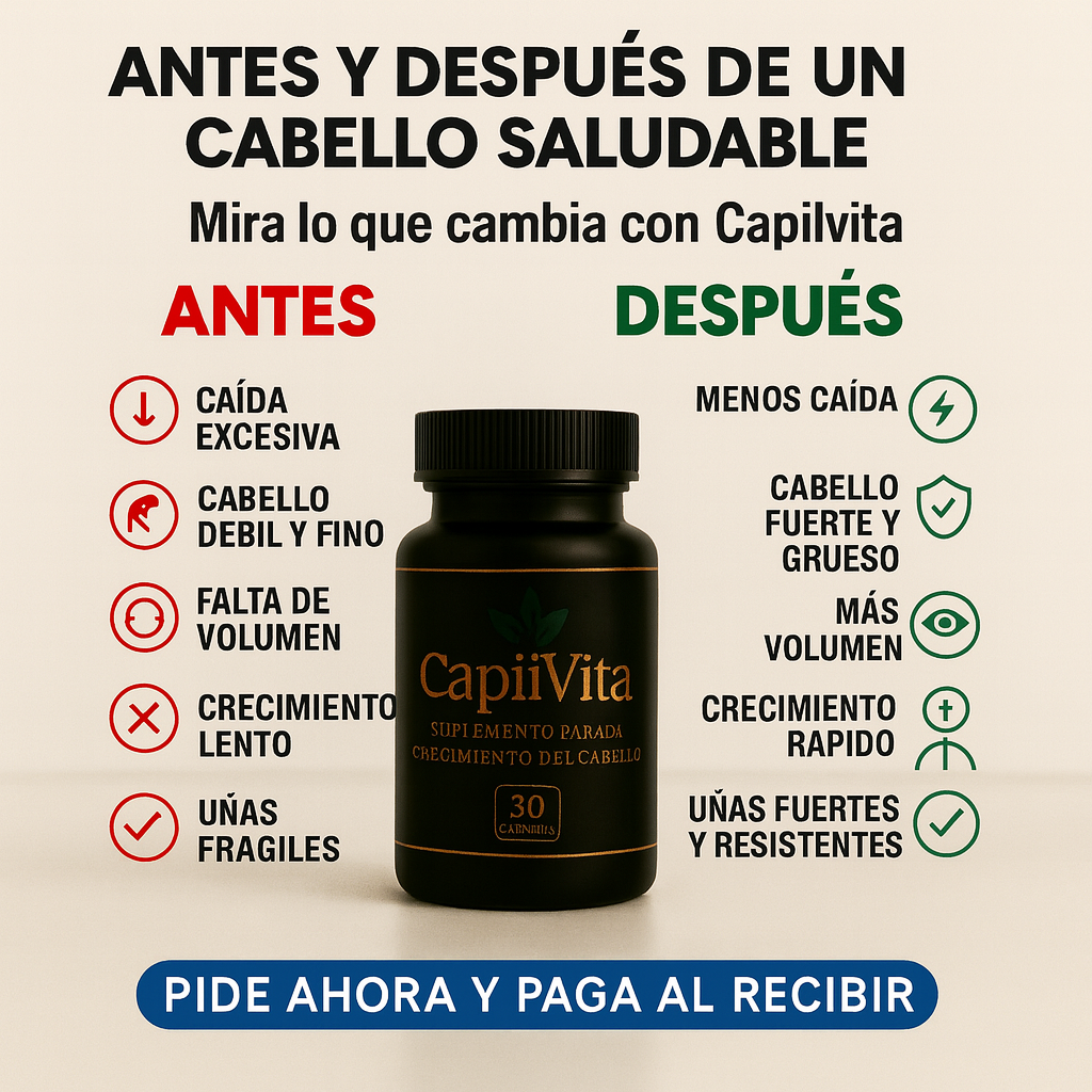 CapilVita – Suplemento Anticaída 💊 | Fortalece y Estimula el Crecimiento del Cabello 🌱 (30 cápsulas)